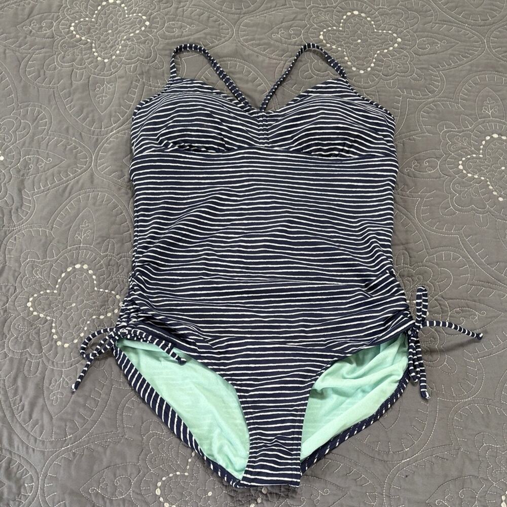 Prana Navy & White Striped One-Piece Swimsuit